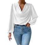 Elegant Blouse with Asymmetric Neckline and Long Sleeves