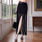 Elegant Maxi Skirt with Sheer Overlay