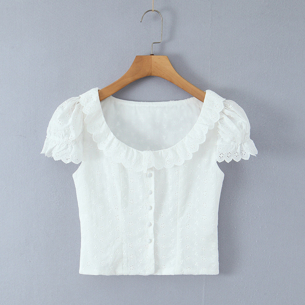 Women's Blouse with Ruffle Sleeves and Lace