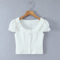 Women's Blouse with Ruffle Sleeves and Lace
