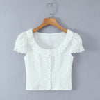 Women's Blouse with Ruffle Sleeves and Lace
