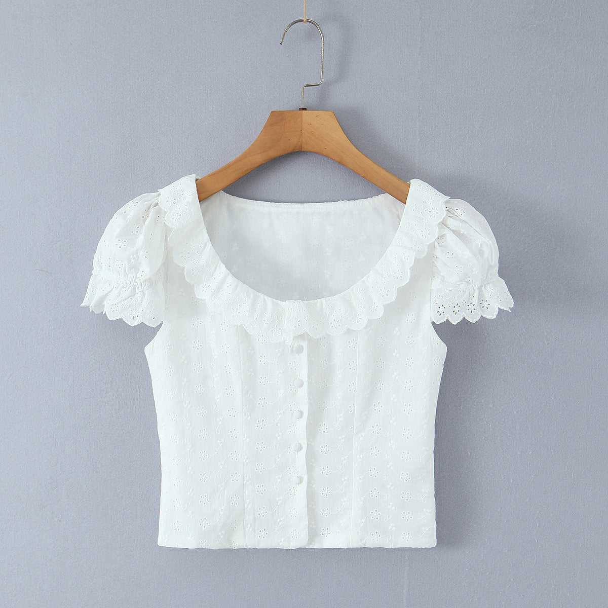 Women's Blouse with Ruffle Sleeves and Lace