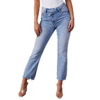 Women's Flared Jeans with Frayed Hems and Distressed Effect