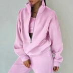 Women's Casual Oversized Hoodie and Jogger Set with Practical Zipper