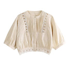 Women's Blouse with Refined Lace and Pleat Details