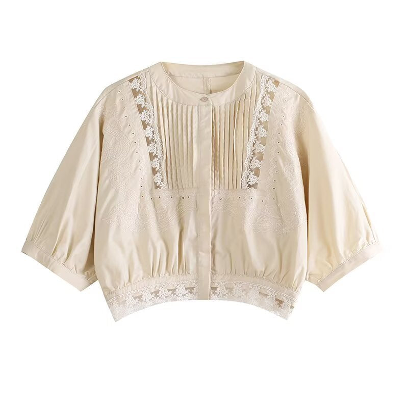 Women's Blouse with Refined Lace and Pleat Details