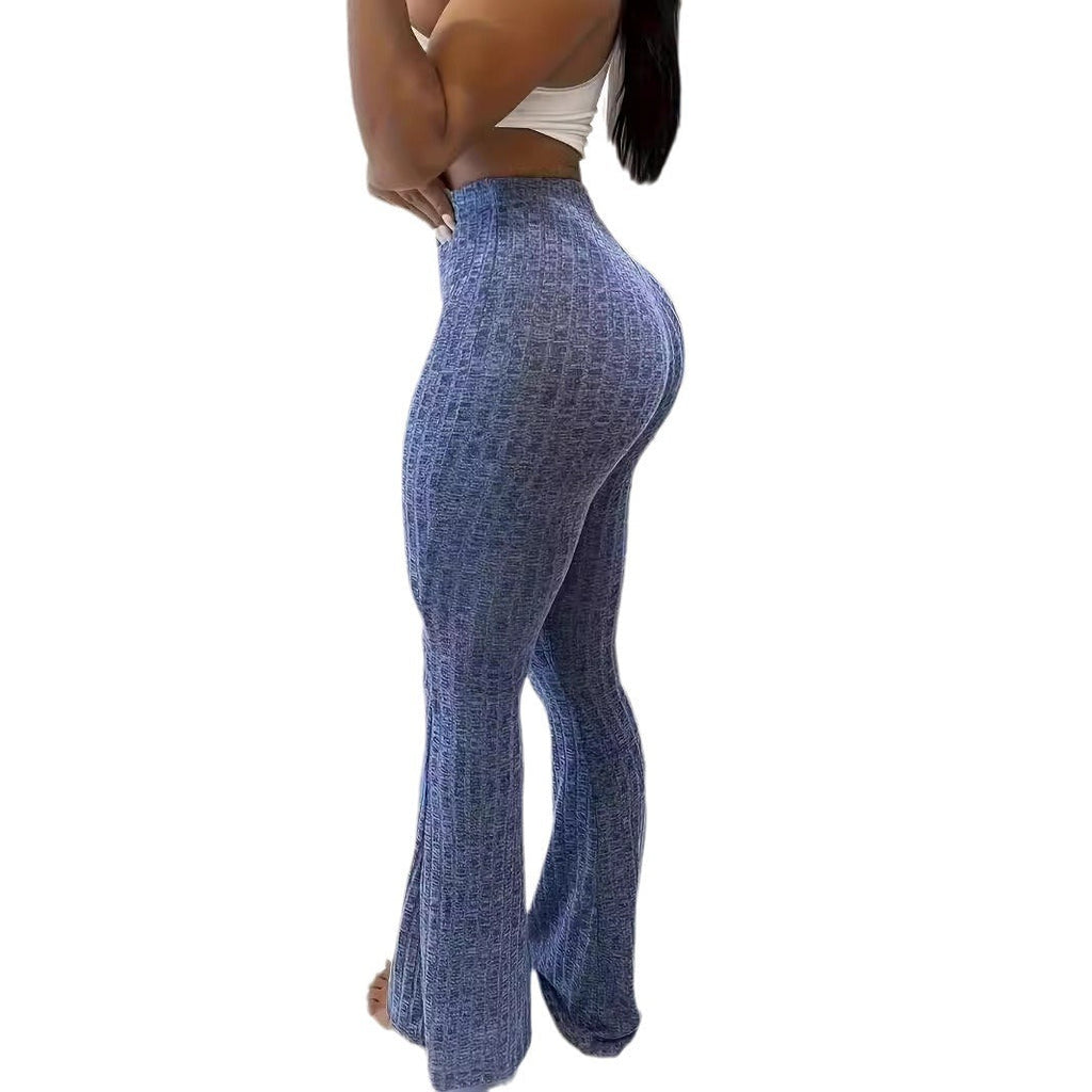 Women's High-Elastic Waist Textured Flared Leggings