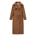 Elegant Faux Leather Trench Coat with Adjustable Belt and Practical Pockets