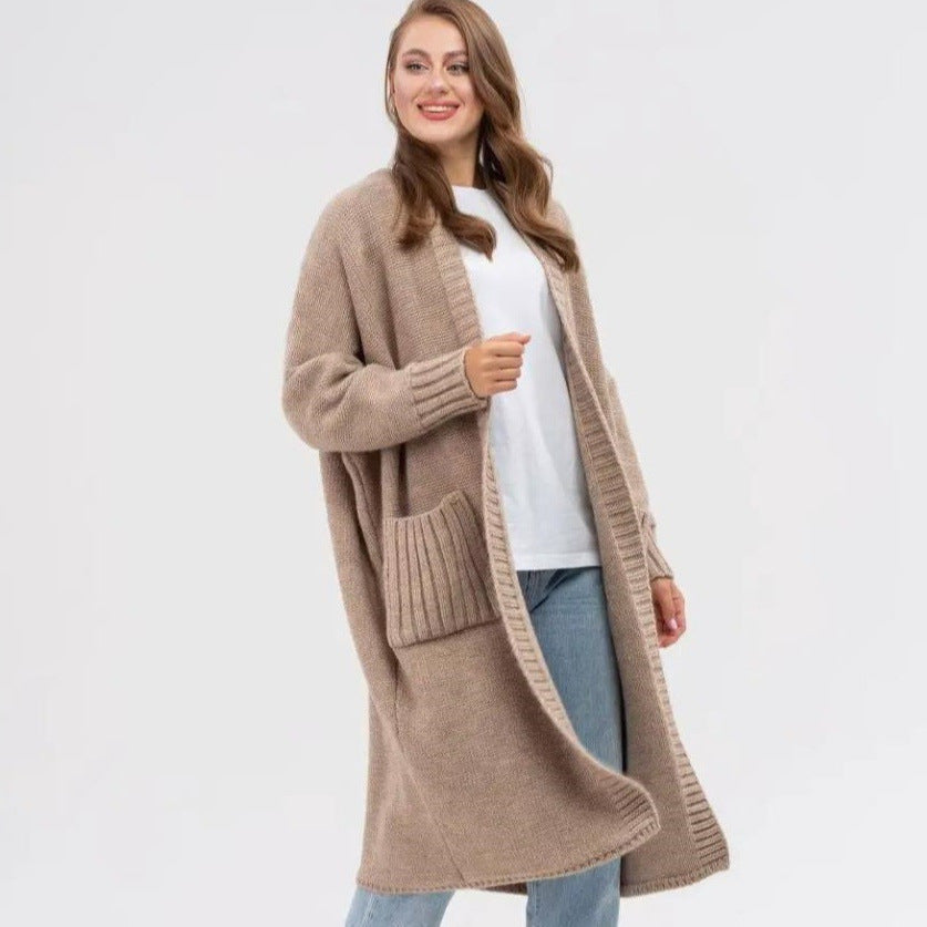 Women's Cozy Knit Coat with Large Pockets and Oversized Fit