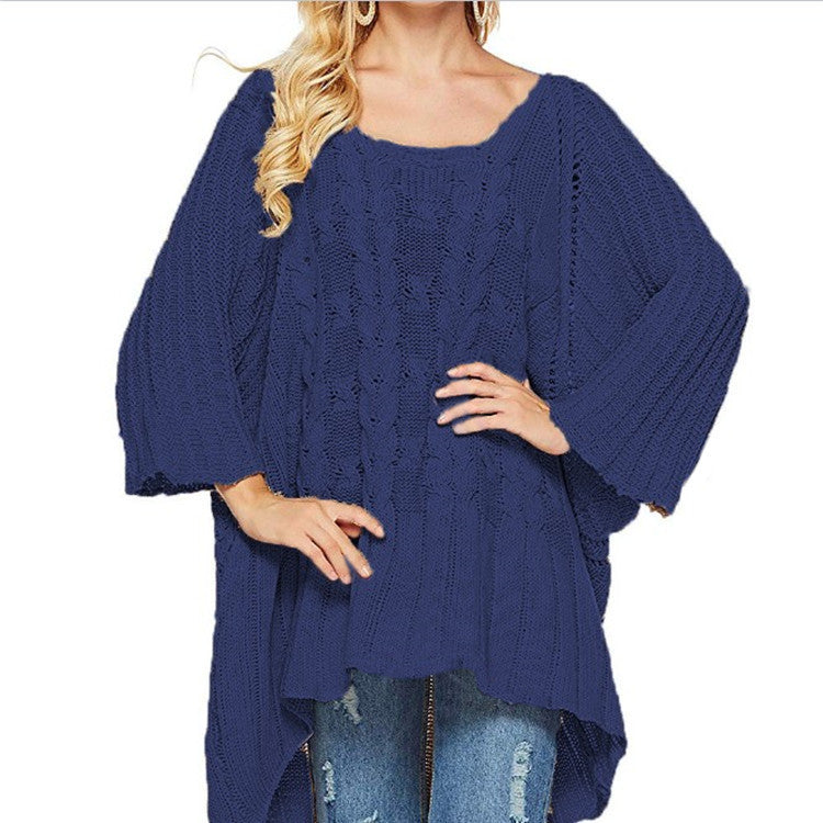 Women's Chunky Knit Poncho with Innovative Cut