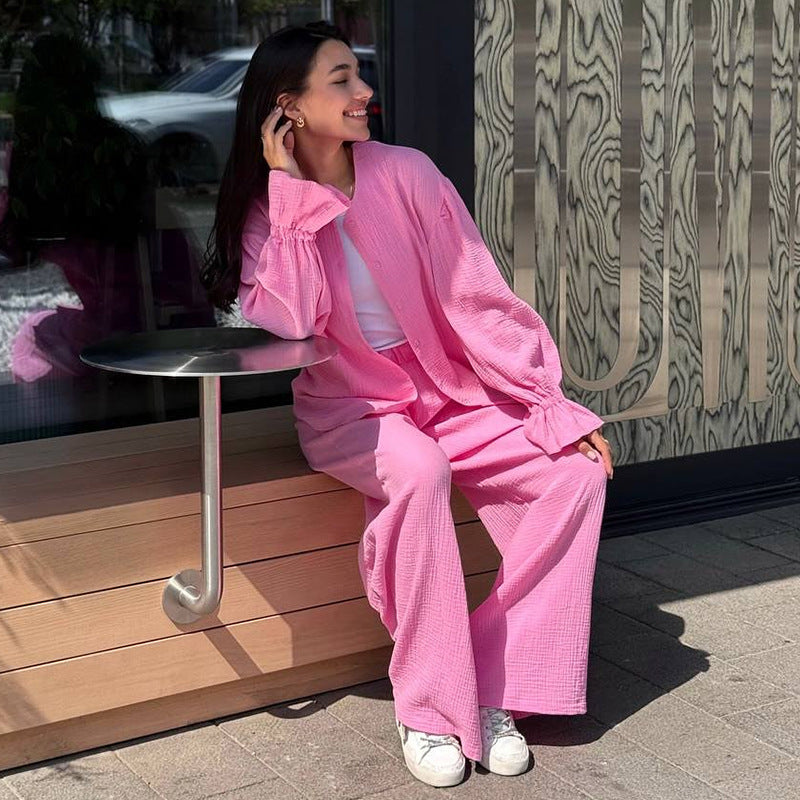 Casual Cotton Trouser Suit with Wide Cut