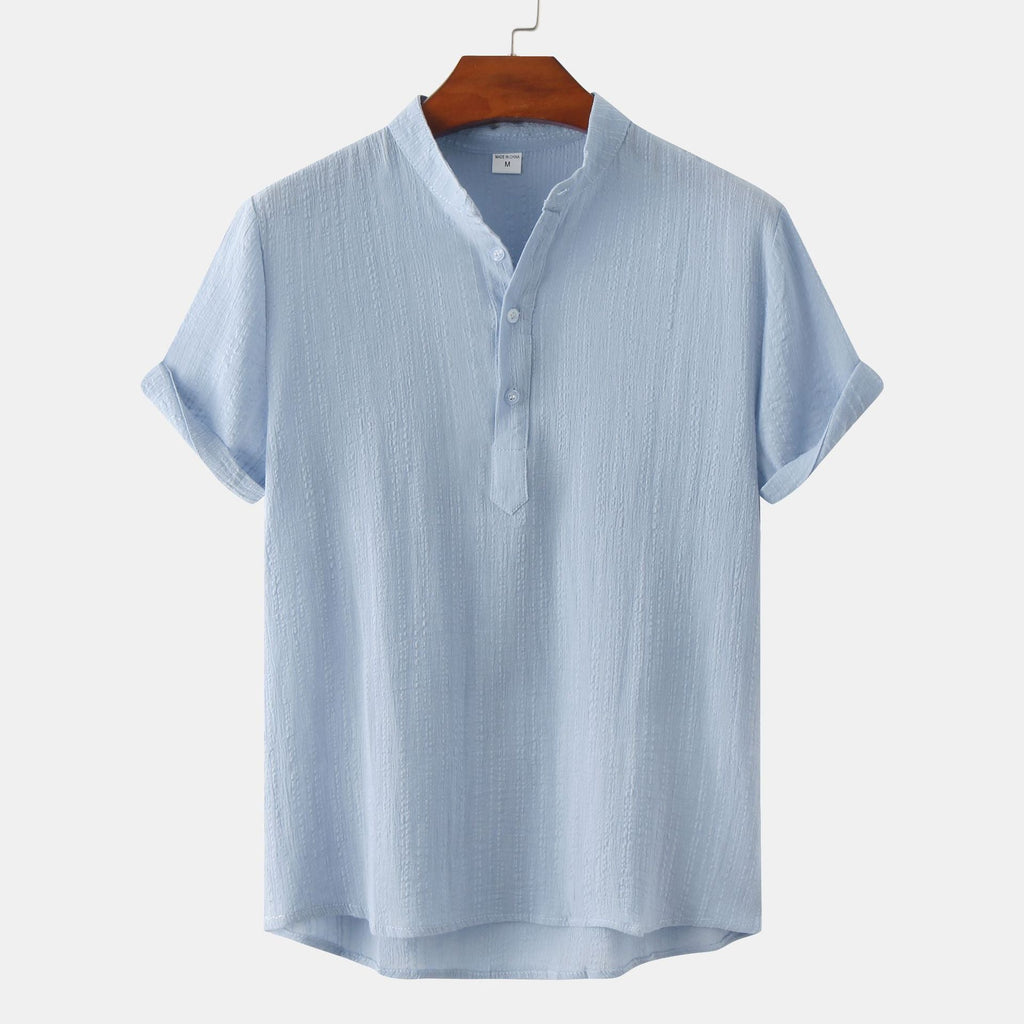 Women's Short-Sleeve Shirt with Button Placket and Textured Pattern