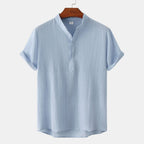 Women's Short-Sleeve Shirt with Button Placket and Textured Pattern