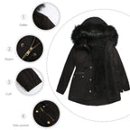 Women's Insulated Parka with Detachable Faux Fur Collar and Adjustable Waist