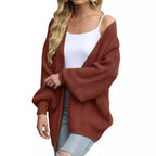 Women's Coarsely Knitted Cardigan with Dropped Shoulders