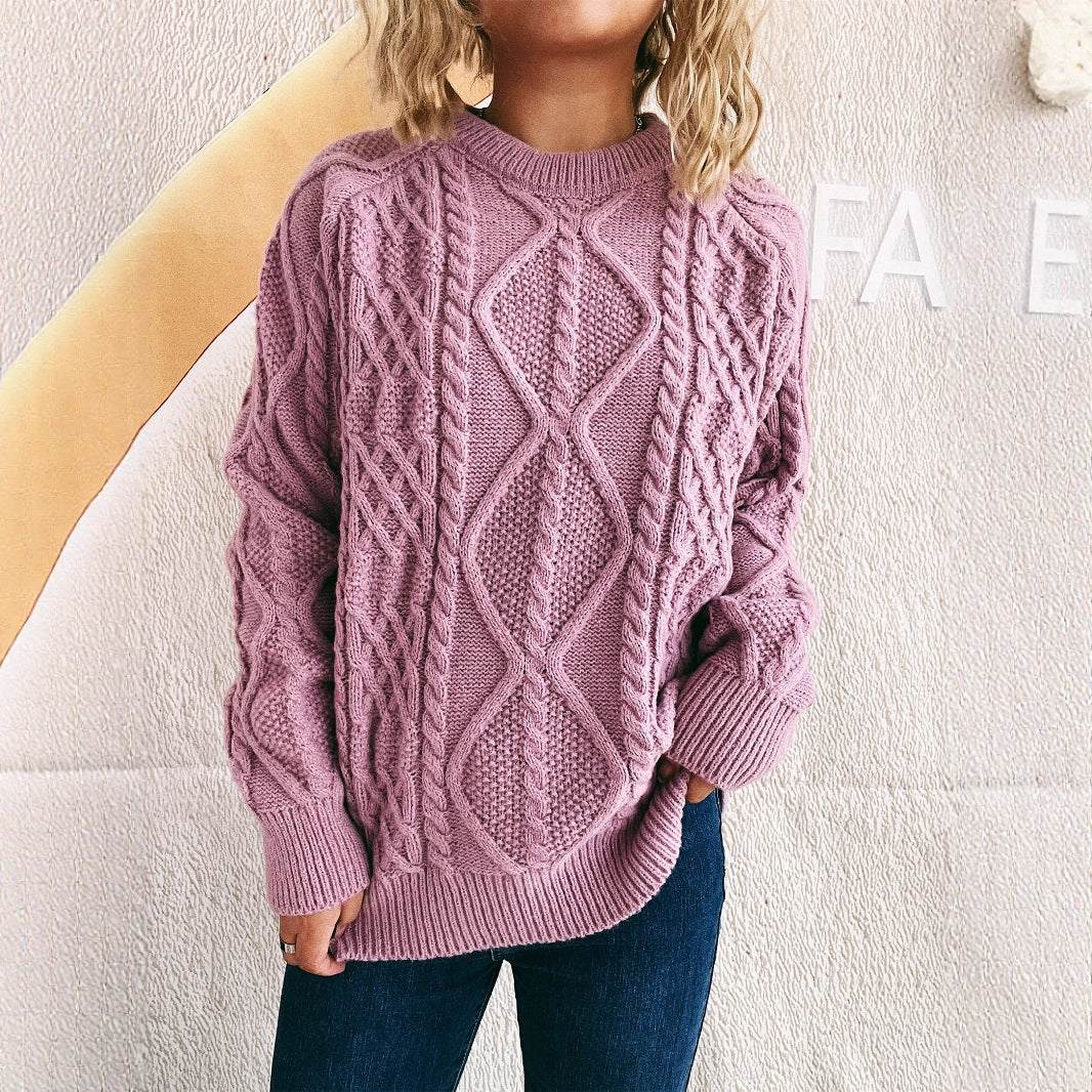 Women's Chunky Knit Sweater with Textured Cable Pattern and Casual Fit