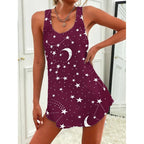 Airy Tank Top with Star and Moon Motif