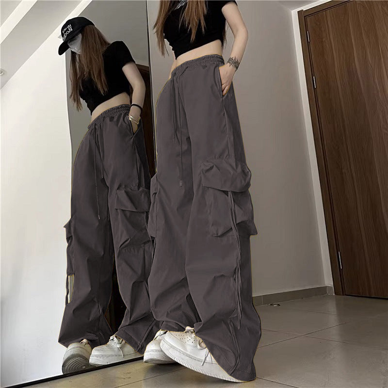 Urban Style Women's Cargo Pants with Side Pockets and Elastic Waistband