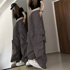 Urban Style Women's Cargo Pants with Side Pockets and Elastic Waistband