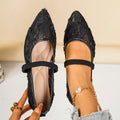 Women's Ballet Flats with Floral Lace Design and Elastic Strap
