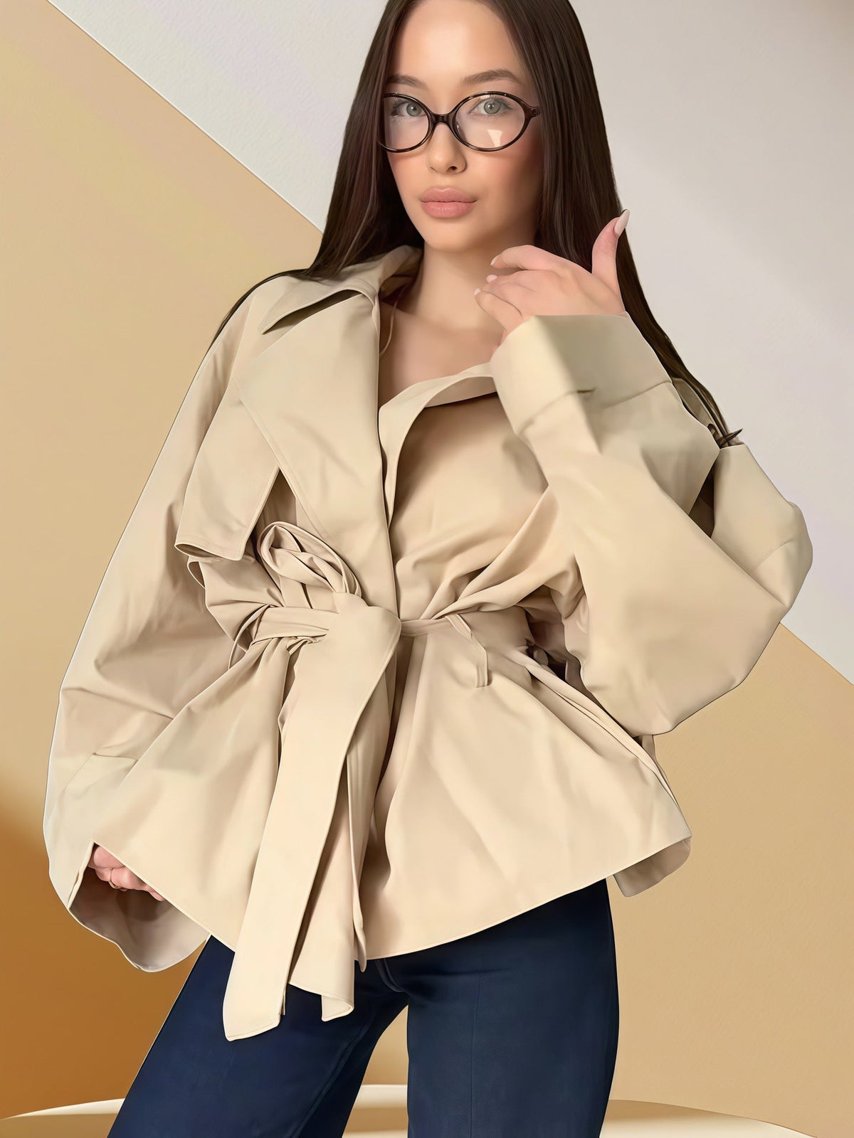 Women's Elegant Trench Jacket with Textured Design