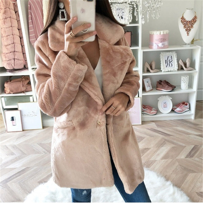 Women's Elegant Faux Fur Jacket with Patch Pockets