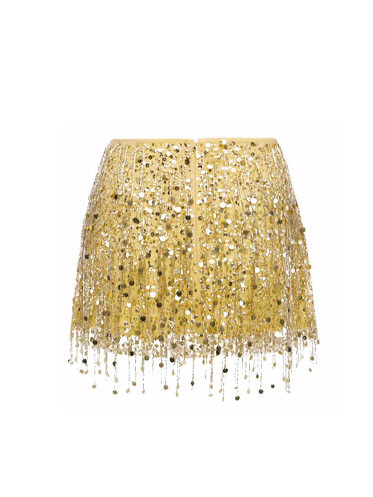 Sparkling Mini Skirt with Sequins and Fringe
