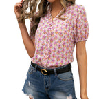 Women's Blouse with Ruffle Details and Floral Pattern
