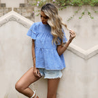 Women's Blouse with Ruffle Details and Floral Pattern