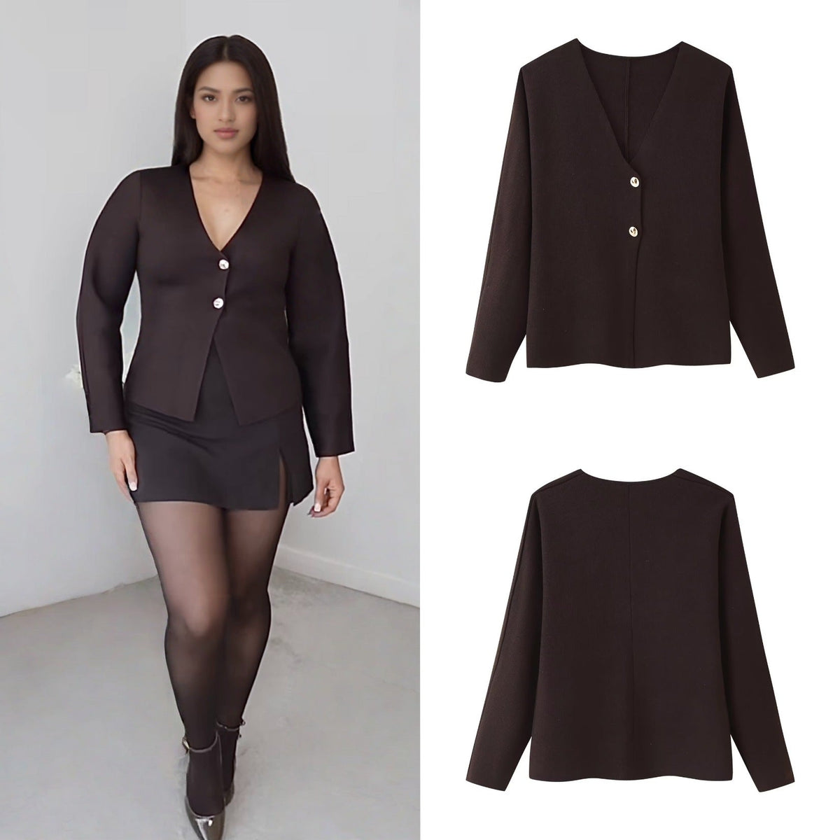 Women's Elegant V-Neck Button-Down Cardigan
