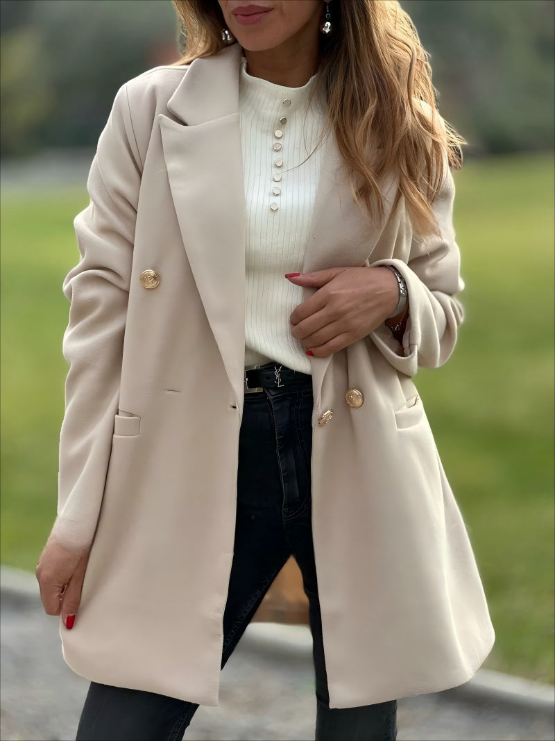 Elegant Long Blazer with Statement Buttons