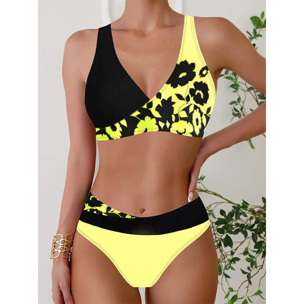 Women's Swim Set with Shiny Floral Pattern