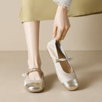 Women's Ballet Flats with Elegant Strap and Fashionable Pearl Jewelry