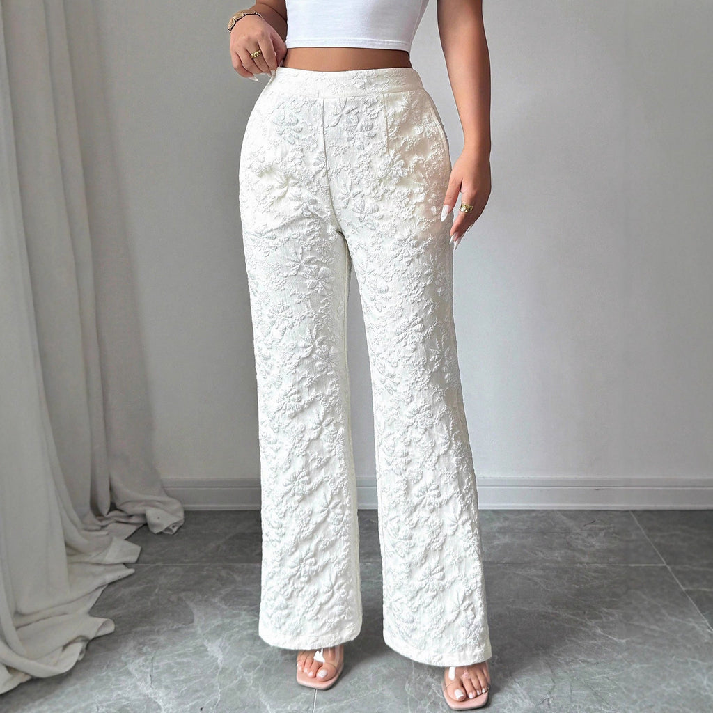 Women's Elegant High-Waisted Floral Trousers