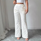 Women's Elegant High-Waisted Floral Trousers