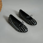 Women's Ballet Flats with Decorative Rhinestones and Bow Design