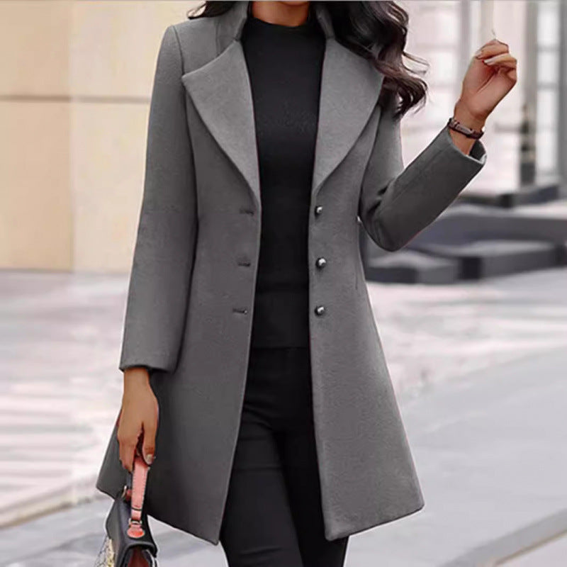 Women's Elegant Wool Coat with Structured Fit and Double-Button Closure