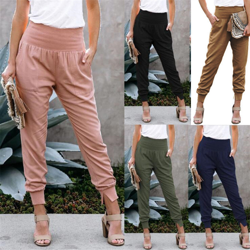 Women's High-Waisted Casual Pants with Pocket