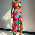 Women's Fringed Swimsuit Set with Colorful Pattern