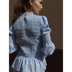 Elegant Women's Blouse with Ruffle Details and Smocked Effect