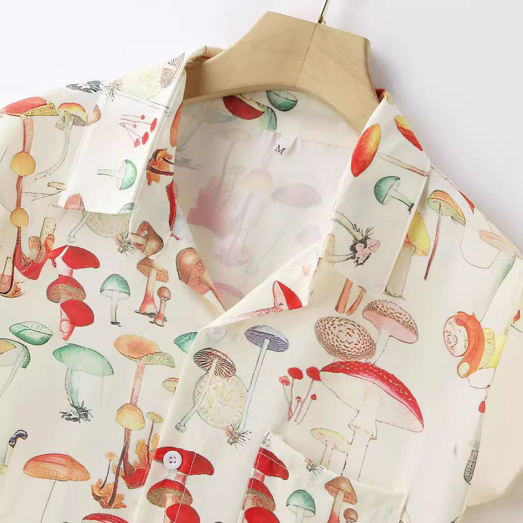 Women's Long-Sleeve Shirt with Mushroom Pattern