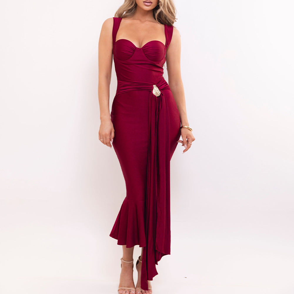 Women's Evening Dress with Wrap Design and Rhinestone Detail