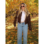 Women's Cropped Jacket with Faux Fur Collar