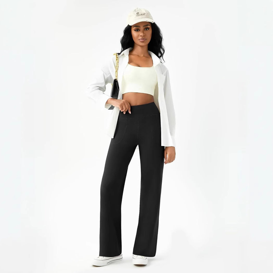 Women's Comfortable Casual Pants with Side Pockets and Elastic Waistband