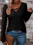 Women's Long Sleeve Shirt with Cross Neckline