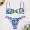 Women's Bandeau Bikini with Refined Ruffle Details and Elegant Pattern