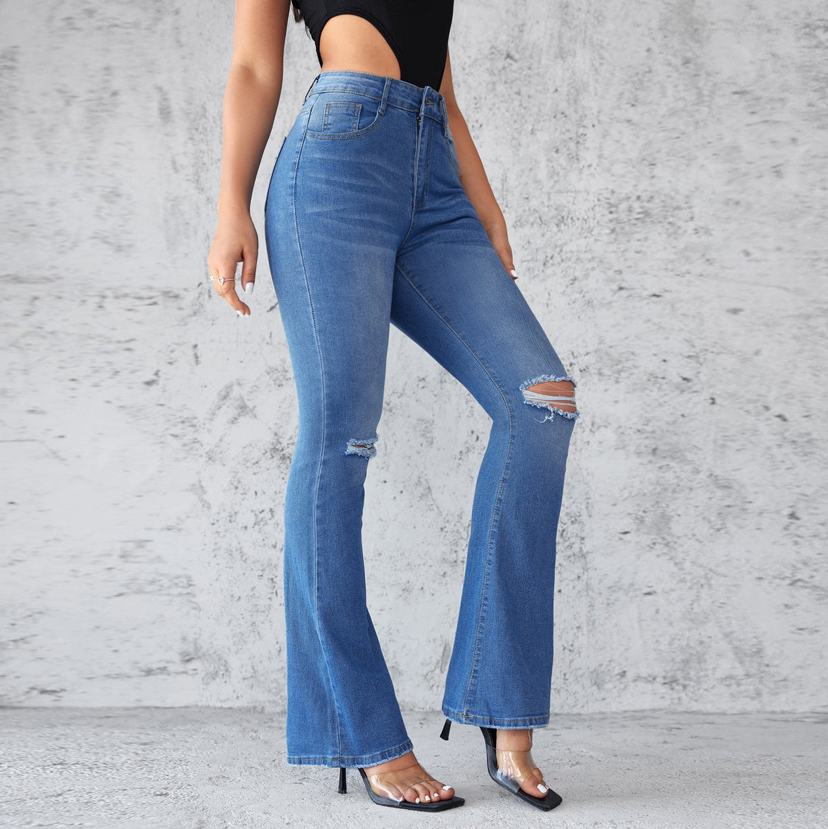 Women's Flared Jeans with Distressed Details