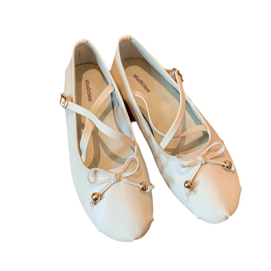 Women's Ballet Flats with Fine Straps and Bow Detail