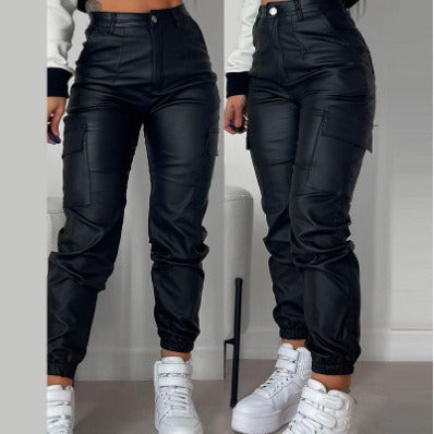 Women's Cargo Pants with Elastic Waistband and Side Pockets