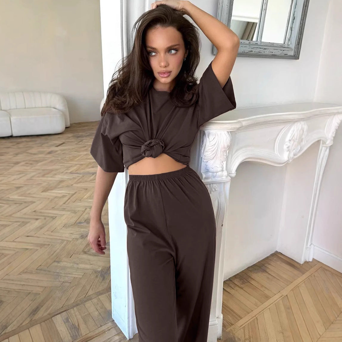 Women's Loose Lounge Set with Knot Details and Elastic Waist